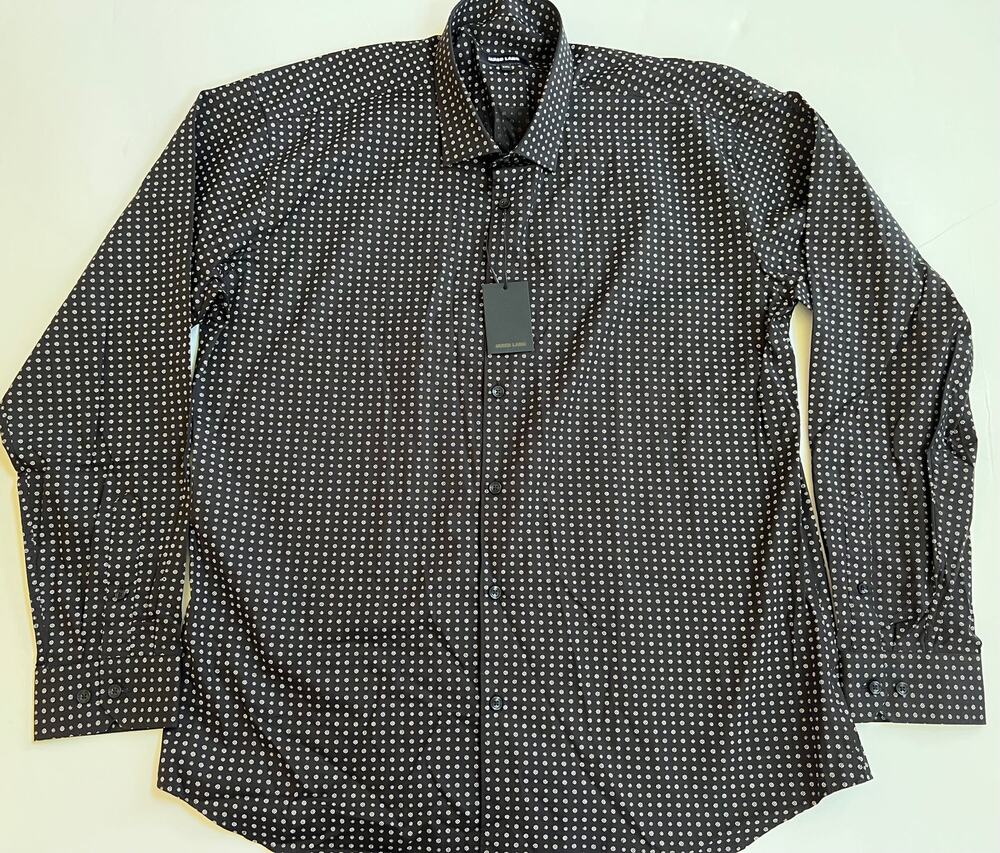 Jared Lang Men's Trim Fit Flowers Black Button-Up Shirt T-560 Size 2XL